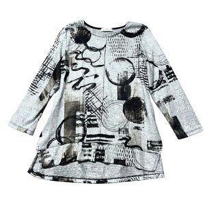 Jess & Jane Womens Sz Small Abstract Print Tunic Top 3/4 Sleeve High-Low Hem